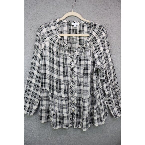 J.Jill Plaid Button Up Tiered Tunic-Size Medium-Oversized - Picture 1 of 10